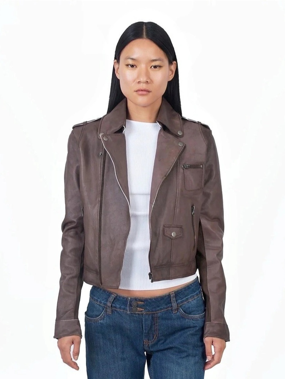 Jakett Mauve Leather Moto Jacket Size Small